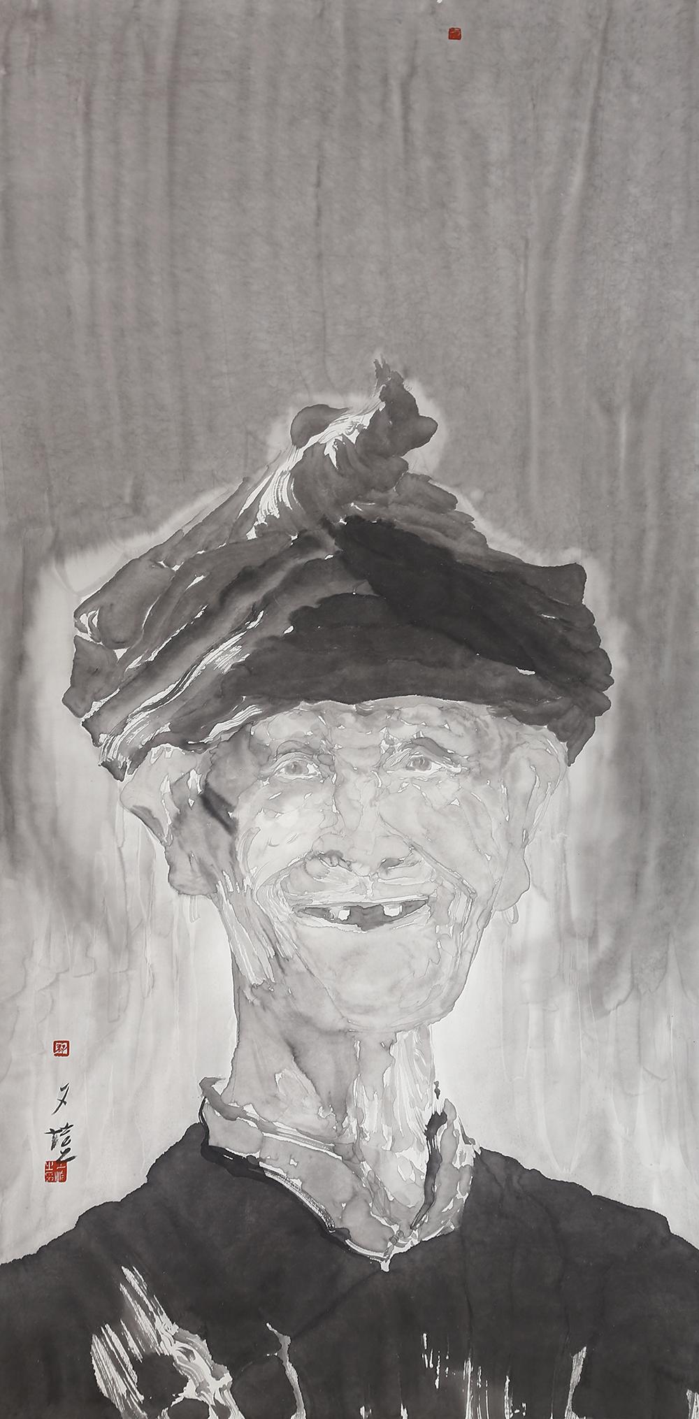 2.孙夕恺作品、中国画《水墨肖像Ink painting portraits》2005年、水墨纸本、 136x68cm.jpg